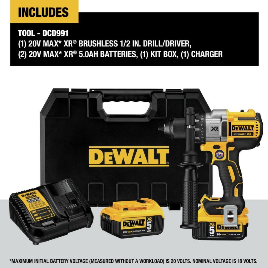 Power Tools Dewalt Drill Drivers | Dewalt Dcd991P2 20V Max Xr Lithium-Ion Brushless 3-Speed 1/2 In. Cordless Drill Driver Kit (5 Ah)