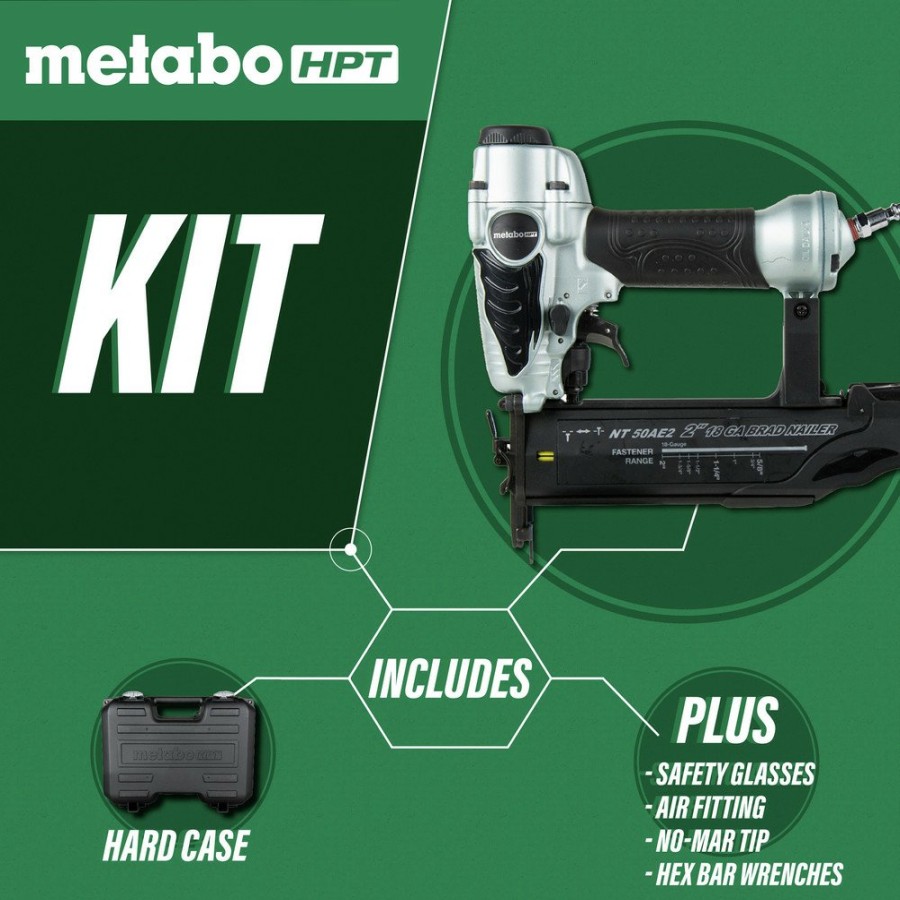 Air Tools And Equipment Metabo HPT Nail Guns | Metabo Hpt Nt50Ae2M 18-Gauge 2 In. Finish Brad Nailer Kit