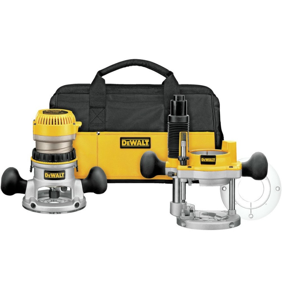 Woodworking Tools Dewalt Plunge Base Routers | Factory Reconditioned Dewalt Dw618Pkbr 2-1/4 Hp Evs Fixed/Plunge Base Router Combo Kit With Soft Case