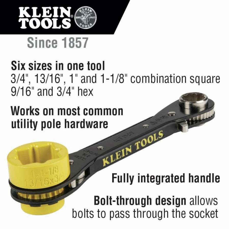 Hand Tools Klein Tools Ratcheting Wrench Sets | Klein Tools Kt155T 6-In-1 Lineman'S Ratcheting Wrench