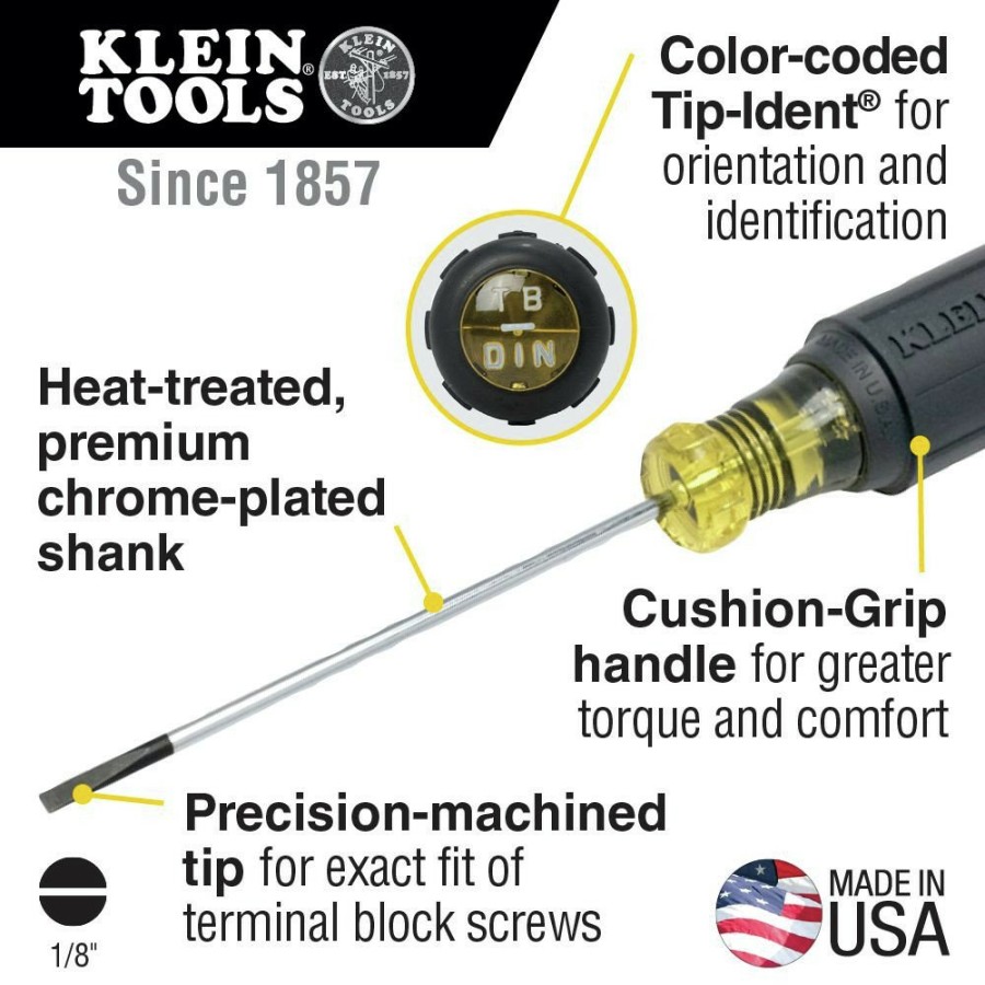 Hand Tools Klein Tools | Klein Tools 612-4 4 In. Round Shank 1/8 In. Cabinet-Tip Screwdriver