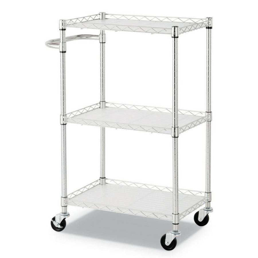 Facility Maintenance & Supplies Alera Cleaning Carts | Alera Alesw322416Sr 24 In. X 16 In. X 39 In. 450 Lbs. Capacity 3-Shelf Wire Cart With Liners - Silver