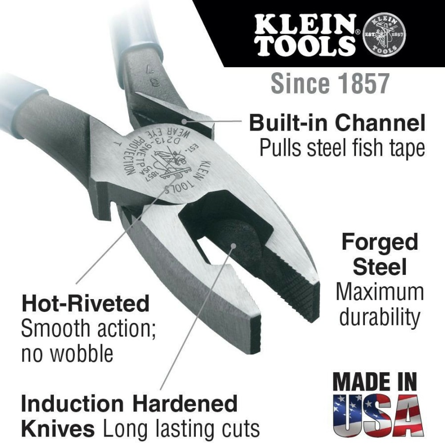 Hand Tools Klein Tools | Klein Tools J213-9Netp Side Cutting Pliers Fish Tape Pulling - Dark Blue/Black