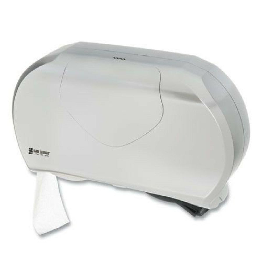 Facility Maintenance & Supplies San Jamar | San Jamar R4070Ss 9 In. Roll 19.25 In. X 6 In. X 12.25 In. Twin Jumbo Bath Summit Tissue Dispenser - Faux Stainless Steel