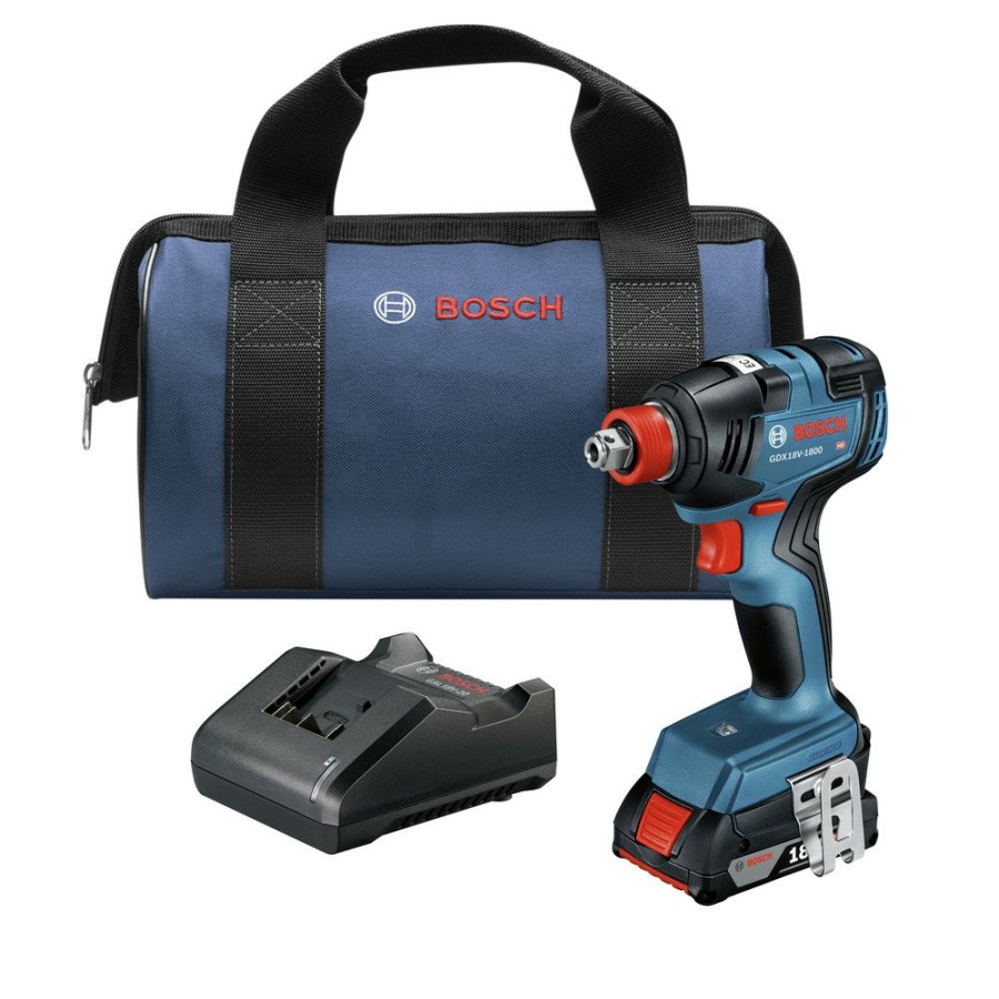 Power Tools Bosch Impact Drivers | Factory Reconditioned Bosch Gdx18V-1800B12-Rt 18V Ec Brushless Lithium-Ion 1/4 In. And 1/2 In. Cordless 2-In-1 Bit/Socket Impact Driver Kit (2 Ah)