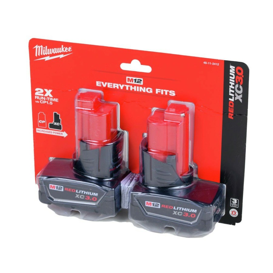 Batteries & Chargers Milwaukee | Milwaukee 48-11-2412 M12 Redlithium Xc 3 Ah Lithium-Ion Battery (2-Pack)