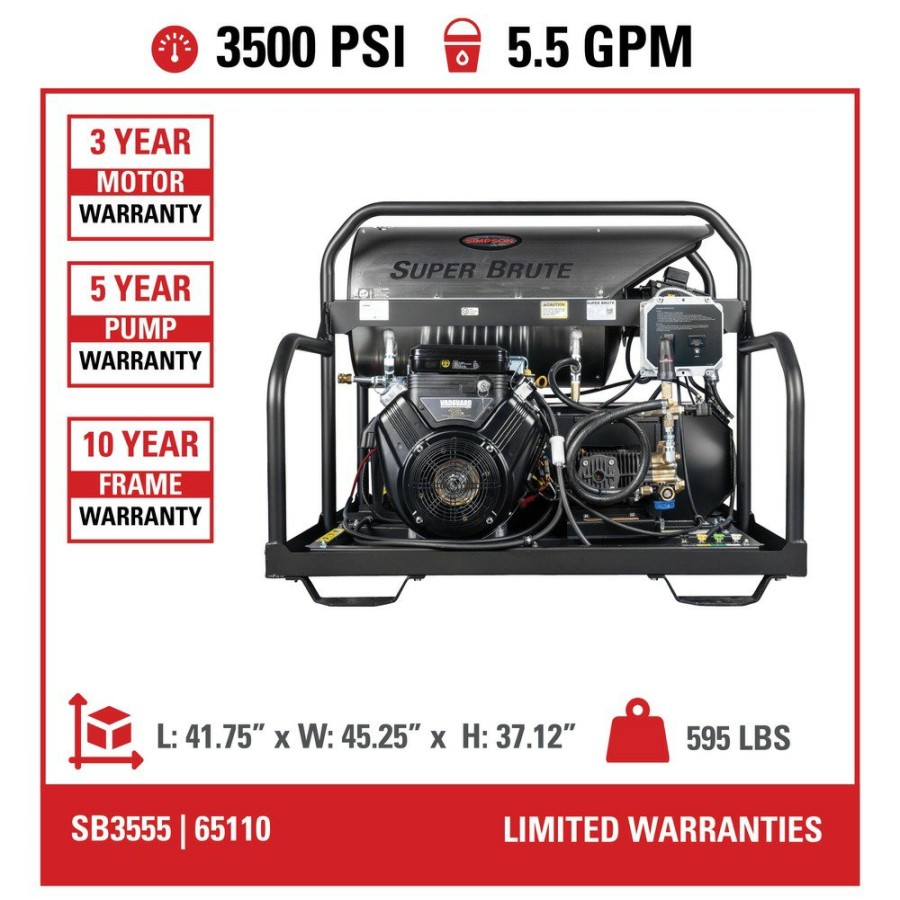 Outdoor Power Tools & Equipment Simpson | Simpson 65110 Super Brute 3500 Psi 5.5 Gpm Gas Pressure Washer Powered By Vanguard